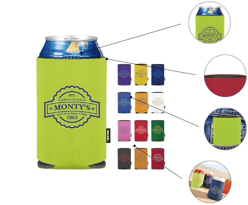 Koozies in bulk with features highlighted