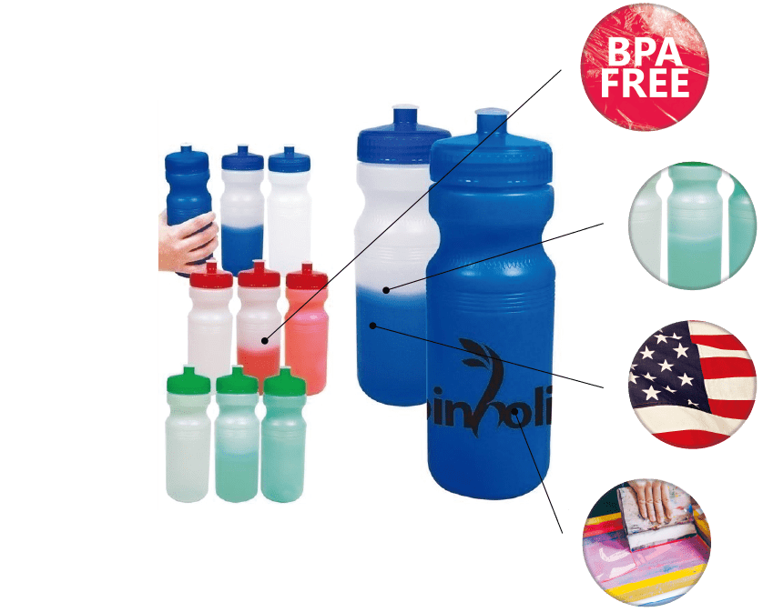 Custom color changing water bottle from AnyPromo with highlighted features