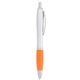 aerial view a silver barrel with orange grip the nash comfort grip ballpoint click pen, image 1 of 3