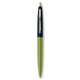 a metallic green barrel & navy blue cap gold trim pens