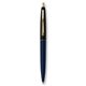 a navy blue barrel & black cap gold trim pens