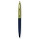 a navy blue barrel & metallic green cap gold trim pens