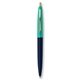 a navy blue barrel & teal cap gold trim pens