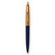 a navy blue barrel & metallic orange cap gold trim pens
