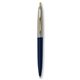 a navy blue barrel & metallic silver cap gold trim pens