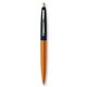 a metallic orange barrel & navy blue cap gold trim pens