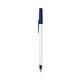a white barrel & navy blue trim bic round stic ballpoint pen - promotional pens