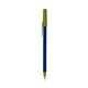 a navy blue barrel & metallic green trim bic round stic ballpoint pen - promotional pens