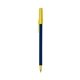 a navy blue barrel & yellow trim bic round stic ballpoint pen - promotional pens
