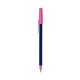 a navy blue barrel & pink trim bic round stic ballpoint pen - promotional pens