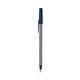 a silver barrel & navy blue trim bic round stic ballpoint pen - promotional pens