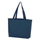 aerial view a navy blue 21 x 15 x 5 convention tote, image 1 of 3