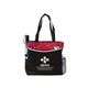 aerial view a red 80 gsm polyproylene convention tote, image 1 of 2