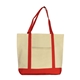 aerial view a red 100 cotton canvas tote bag, image 1 of 2