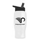 a white bottle & black lid poly - pure - 27 oz transparent bottle with flip straw lid