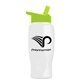 a white bottle & lime green lid poly - pure - 27 oz transparent bottle with flip straw lid