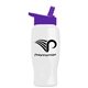 a white bottle & violet lid poly - pure - 27 oz transparent bottle with flip straw lid