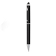 a black twist - action plastic ballpoint pen in black w / stylus and chrome points