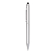 a silver blackpen twist - action plastic ballpoint pen in silver w / stylus and chrome points