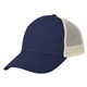 aerial view a navy with khaki mesh back mesh back price buster trucker hat, image 1 of 2