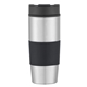 aerial view a silver with black 18 oz gripper stainless steel tumbler, image 1 of 2