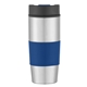 aerial view a silver with blue 18 oz gripper stainless steel tumbler, image 1 of 2