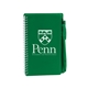 a green plastic cover notebook pen