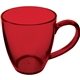 a red 14 oz plastic bistro coffee mug with handle