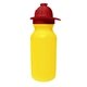 aerial view a yellow 20 oz value cycle bottle w / fireman helmet pushn pull cap, image 1 of 2