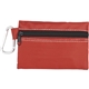 aerial view a red zippered 20- piece first aid pouch, image 1 of 8