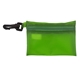 aerial view a trans green parkway 7 piece healthy living pack components inserted into translucent zipper kit with plastic carabiner attachment, image 1 of 2