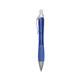 aerial view a translucent blue with satin silver finish rio ballpoint pen with contoured rubber grip, image 1 of 3