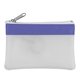 aerial view a frost white with purple trim transparent zippered coin pouch, image 1 of 2
