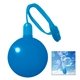 aerial view a blue with blue neck cord 1.33 oz round bubble dispenser, image 1 of 4