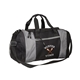 aerial view a gray 600d polyester porter duffel bag with pvc backing, image 1 of 2