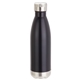 aerial view a matte black with silver cap and base keep 17 oz vacuum insulated stainless steel bottle, image 1 of 2