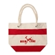 aerial view a red 16 oz portsmouth cotton canvas tote bag, image 1 of 3