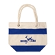 aerial view a royal blue 16 oz portsmouth cotton canvas tote bag, image 1 of 3