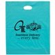aerial view a teal rose frosted plastic flexo ink die cut tote bag - 15 x 18, image 1 of 2