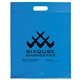 aerial view a brite blue frosted plastic flexo ink multi color convention bag 15 x 19, image 1 of 2