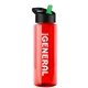 a transparent red bottle & black/green spout lid the guzzler - 32 oz transparent bottle with flip straw lid
