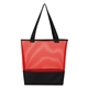 aerial view a red sheer mesh pinstripe tote bag, image 1 of 3
