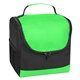 aerial view a black with lime green trim thrifty non - woven lunch cooler bag, image 1 of 3