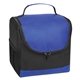 aerial view a black with royal blue trim thrifty non - woven lunch cooler bag, image 1 of 4