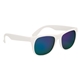 aerial view a white frame with green mirrored lenses rubberized mirrored sunglasses, image 1 of 4