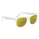 aerial view a white frame with red mirrored lenses rubberized mirrored sunglasses, image 1 of 4