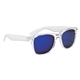 aerial view a clear frame with blue mirrored lenses crystalline mirrored malibu sunglasses, image 1 of 4