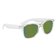 aerial view a clear frame with green mirrored lenses crystalline mirrored malibu sunglasses, image 1 of 4