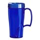 aerial view a transparent blue 16 oz arrondi(tm) travel mug, image 1 of 2