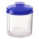 aerial view a clear with transparent sapphire blue lid access 14 oz plastic apothecary jar, image 1 of 2